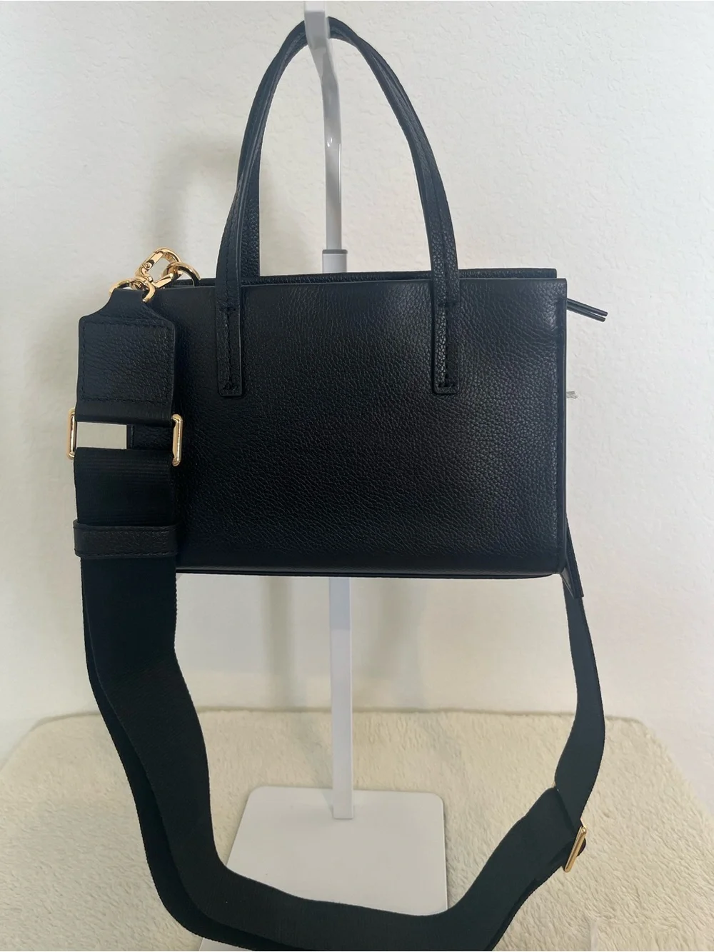 Tory Burch Black Pebbled Leather Mini Satchel with Gold Logo include paper bag